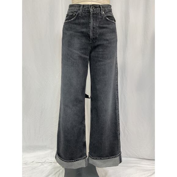 Agolde 'Dame' Black Cotton High Rise Wide Leg Denim Jean Size 25 - Picture 2 of 5